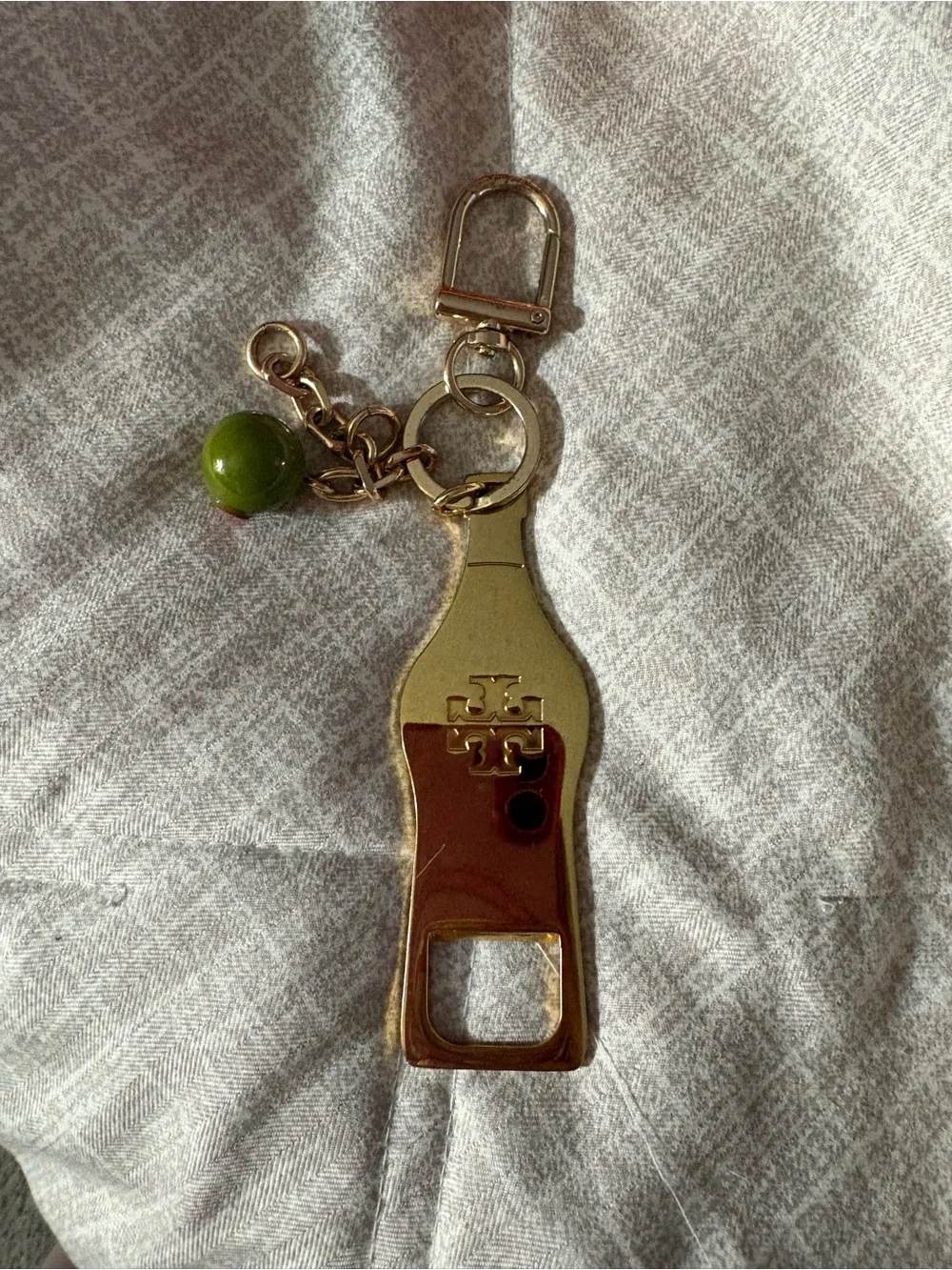 Tory Burch Gold-Tone Bottle Opener Key Holder with Olive Charm